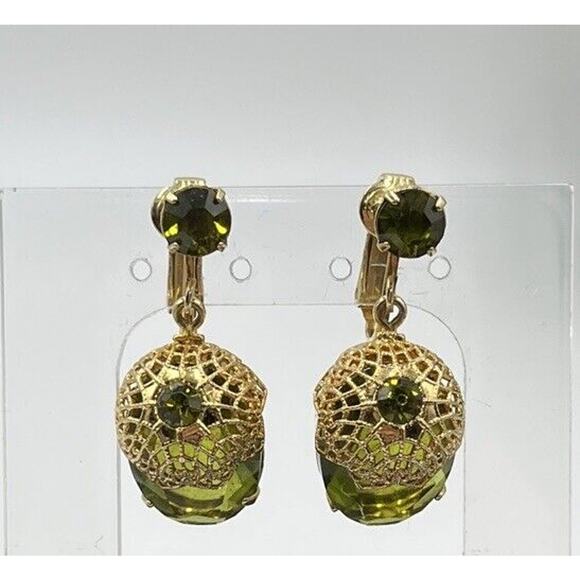 D&E Juliana Sarah Coventry Vintage Touch of Elegance Book Clip Earrings Green - Picture 1 of 16
